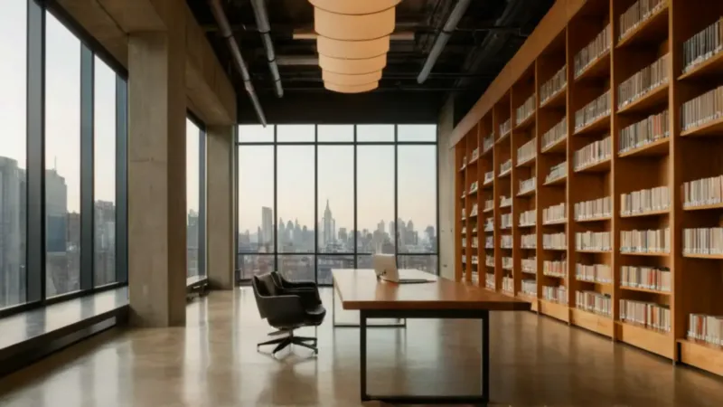 Estudio solitario en una moderna biblioteca