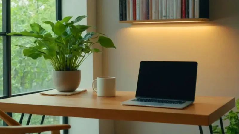 Persona trabaja en tranquila habitación iluminada
