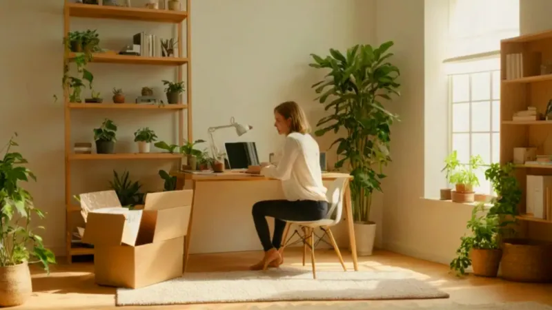 Mujer concentrada en su luminoso estudio