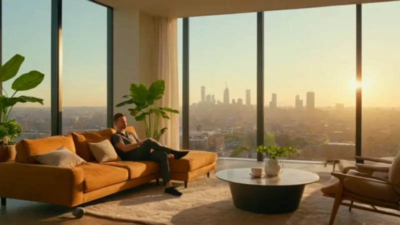 Joven se relaja con vistas a la ciudad
