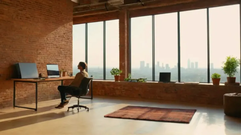 Luminoso loft con una persona trabajando