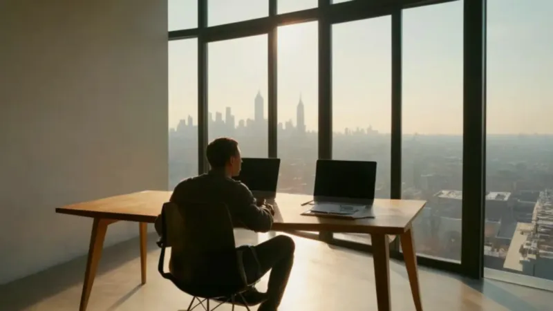 Trabajo concentrado en un moderno piso soleado