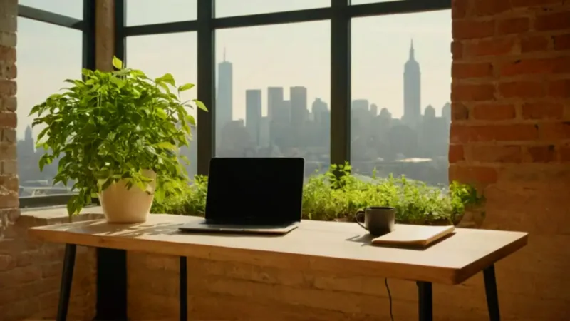 Persona trabajando en un loft al atardecer