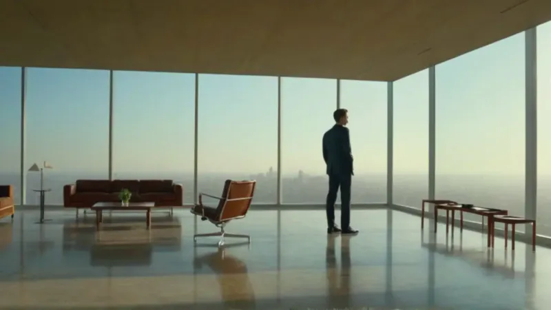 Un ejecutivo contempla la ciudad al atardecer