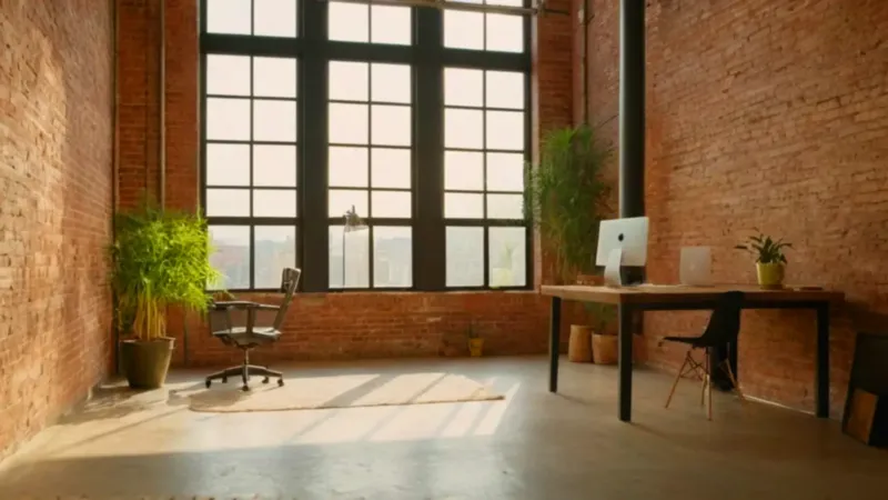 Creativo trabajando en un loft soleado