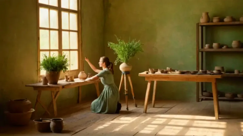 Artista preparando su cerámica para una foto