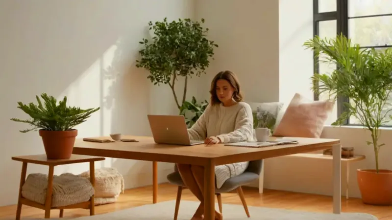 Persona en un salón moderno y luminoso