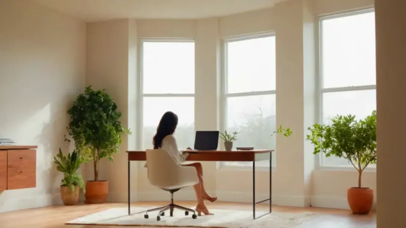 Mujer trabajando en una habitación muy luminosa