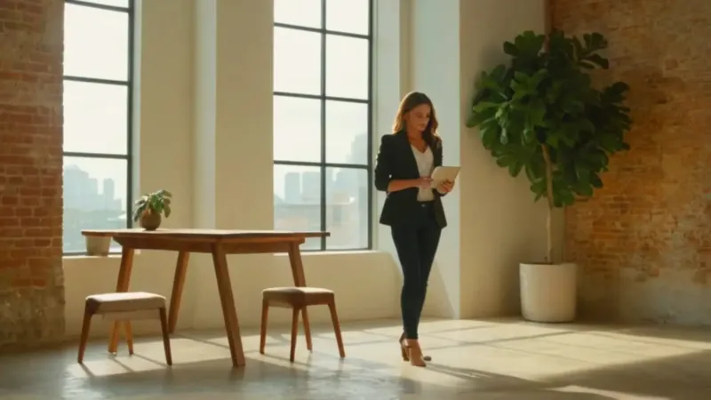 Mujer trabajando en un loft muy luminoso