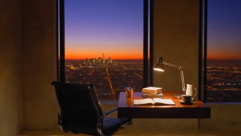 Un despacho domina la ciudad al atardecer