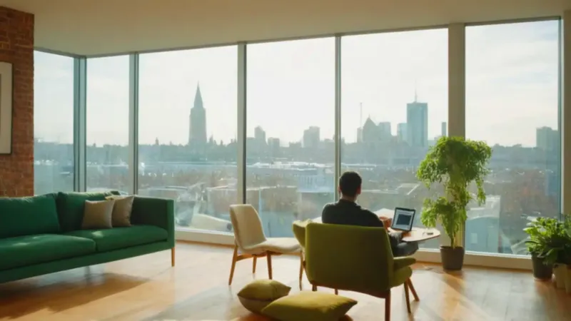 Persona trabajando en un apartamento luminoso