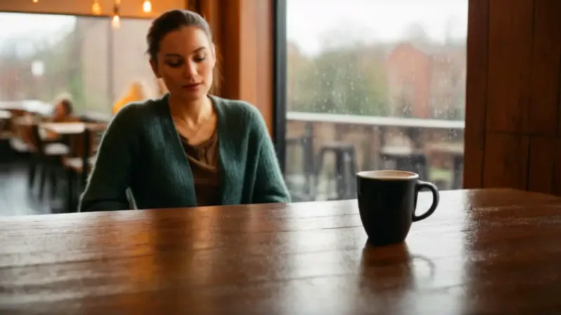 Persona relajada en un café luminoso