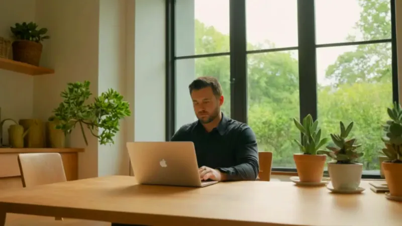 Hombre trabajando en un escritorio con luz