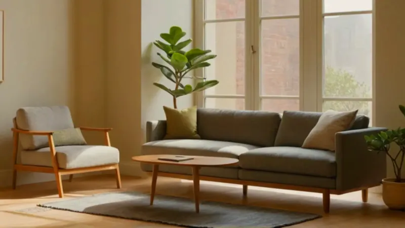 Persona trabaja en un sofá iluminado