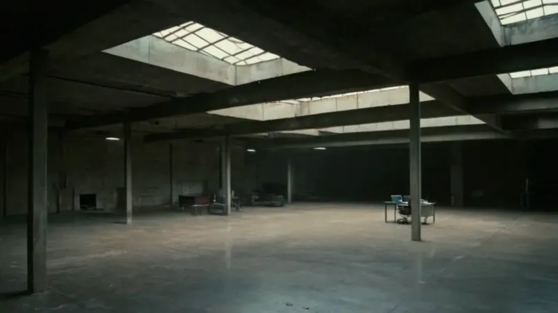 Hombre solo en un almacén abandonado