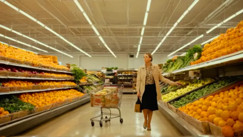 Mujer comprando en la sección de frescos