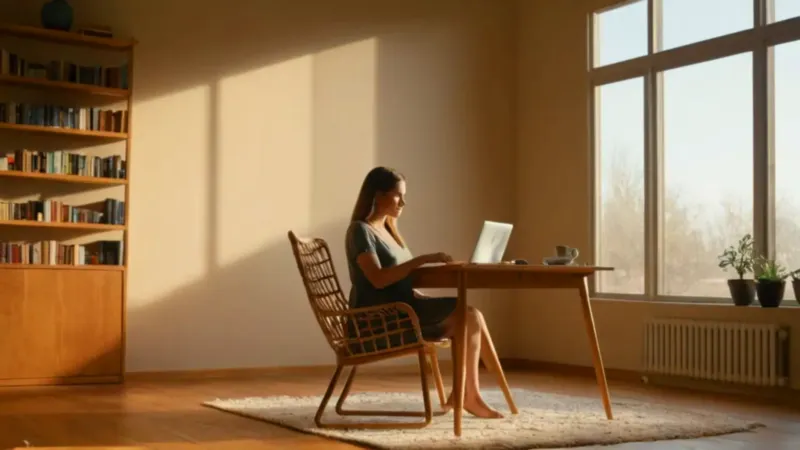 Persona concentrada en su estudio soleado