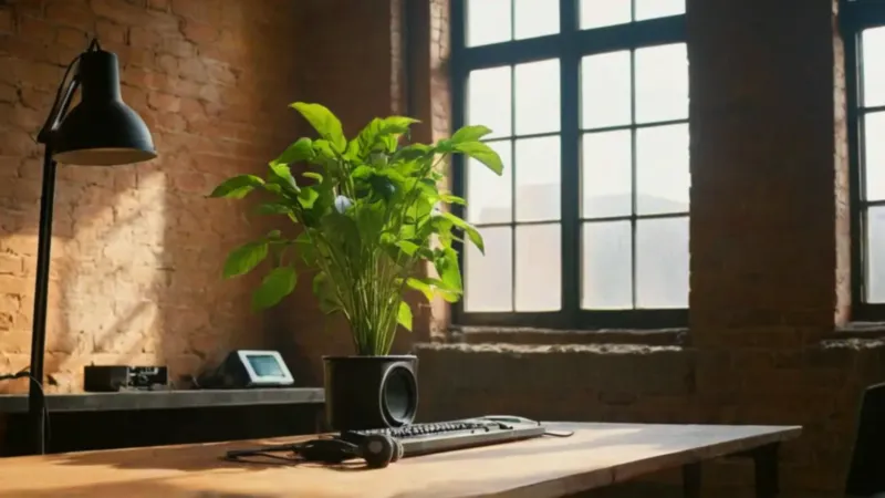 Una figura trabaja en un loft industrial