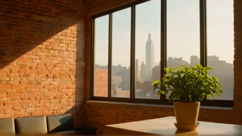 Silueta trabajando en un loft al atardecer