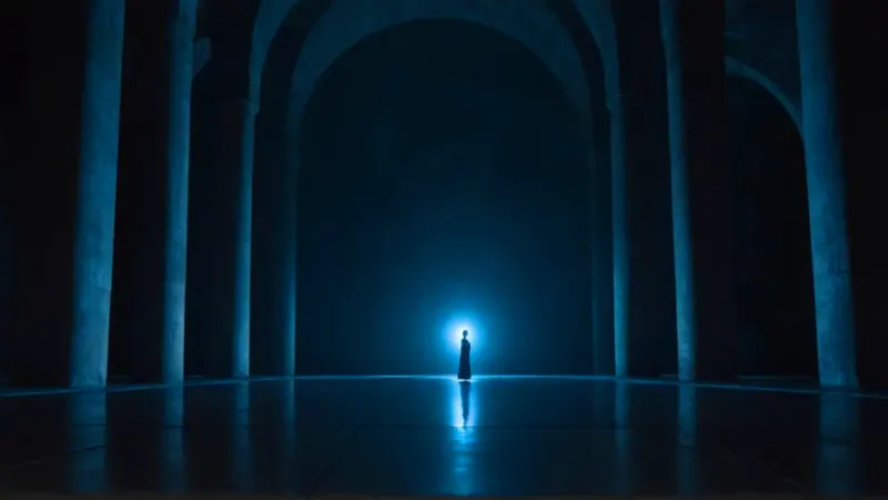 Una figura ante una inmensidad de luz