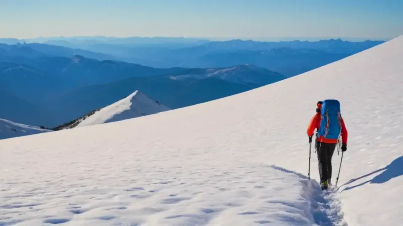 Alpinista solitario cruza la cresta nevada