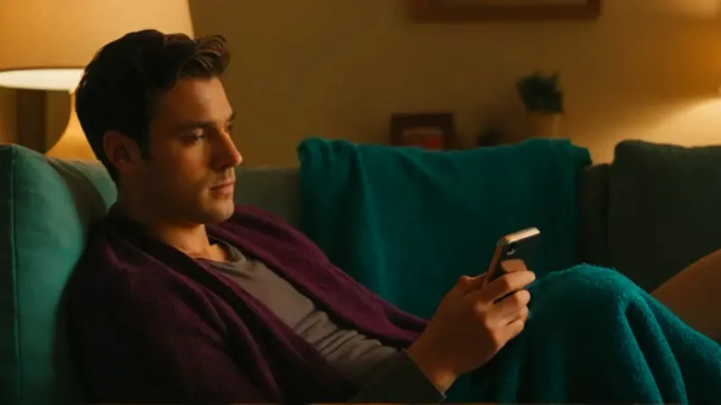 Joven absorto en la luz del móvil