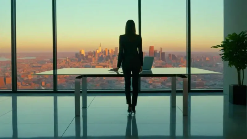 Silueta de mujer ante el atardecer urbano