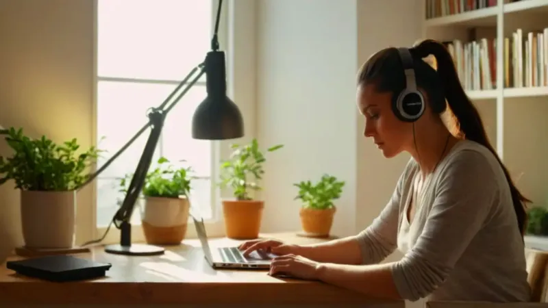 Una mujer trabaja en su luminoso estudio
