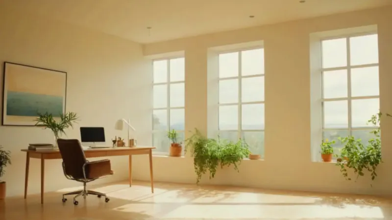 Una persona trabaja en una habitación soleada