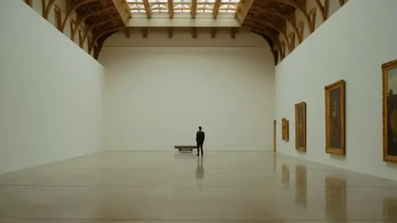 Figura solitaria ante un marco vacío