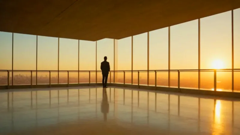 Silueta contempla la ciudad al atardecer
