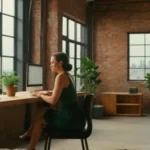 Mujer trabaja en un loft muy luminoso