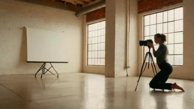 Fotógrafa en un luminoso estudio industrial