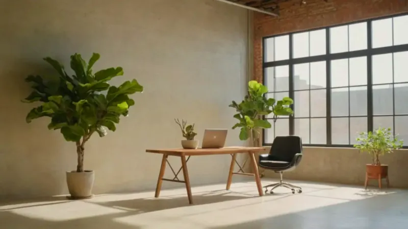 Persona concentrada en un luminoso loft industrial
