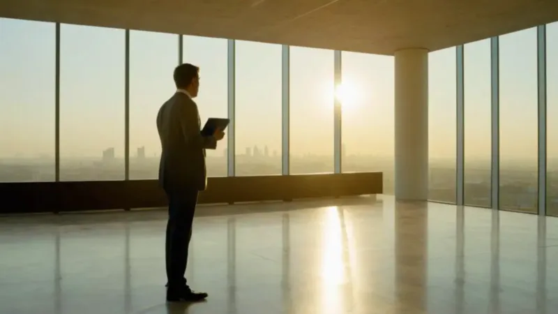 Persona sola en oficina al atardecer