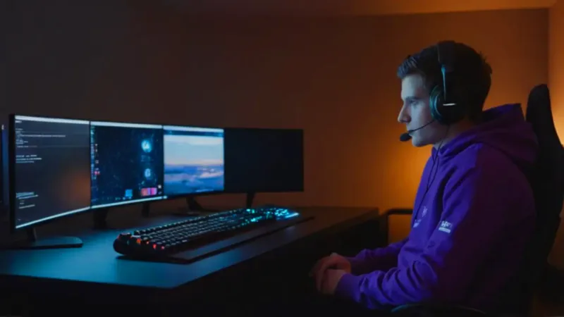 Un gamer en su setup iluminado