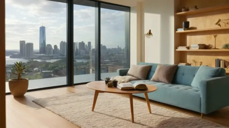 Alguien trabaja en un luminoso apartamento urbano