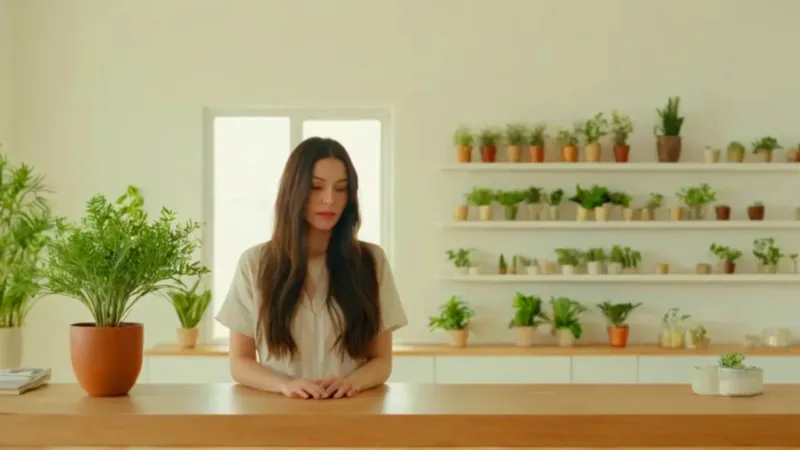Mujer tras un mostrador con luz natural