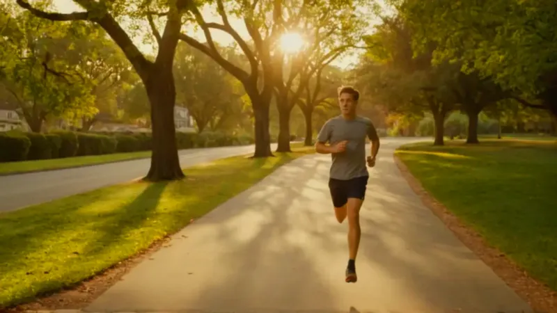 Un corredor solitario corre al atardecer