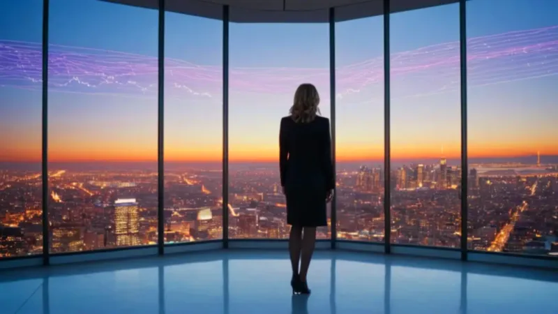 Una mujer interactúa con una interfaz holográfica