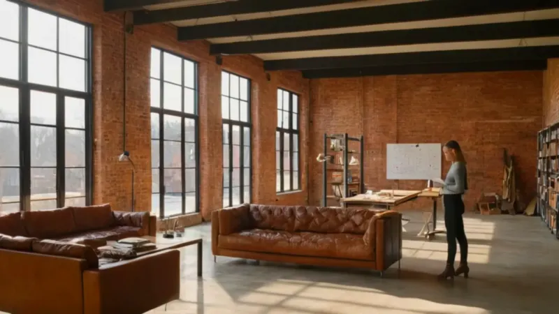 Persona trabaja en un loft luminoso