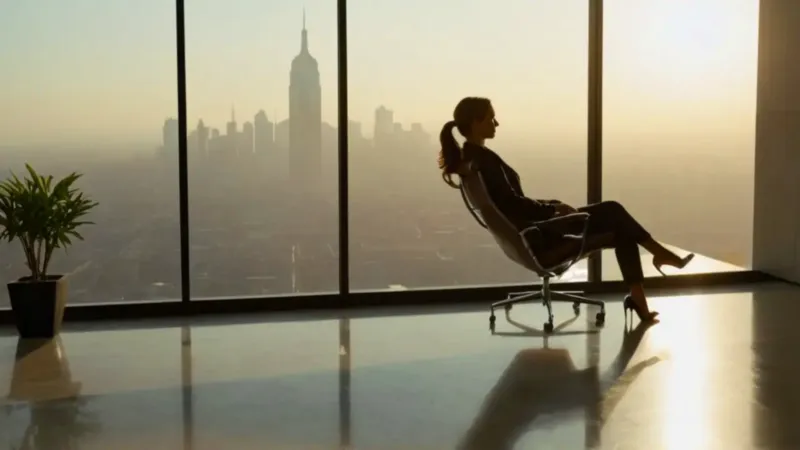 Profesional contempla la ciudad al atardecer