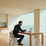 Hombre trabaja en un espacio amplio y luminoso