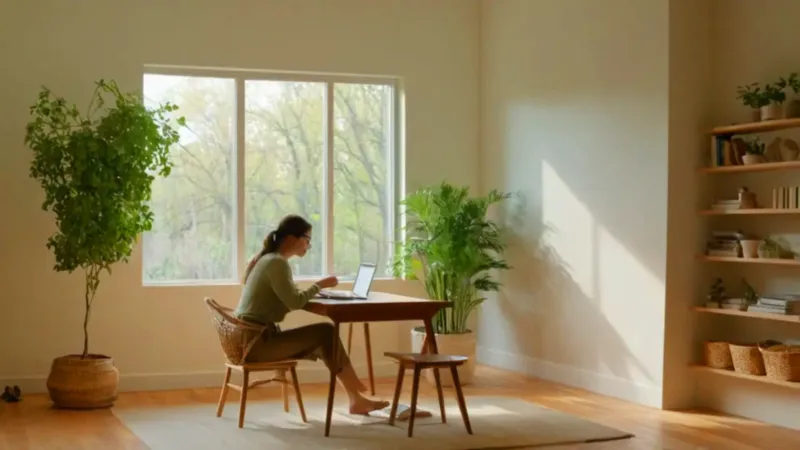 Mujer concentrada trabaja con luz natural