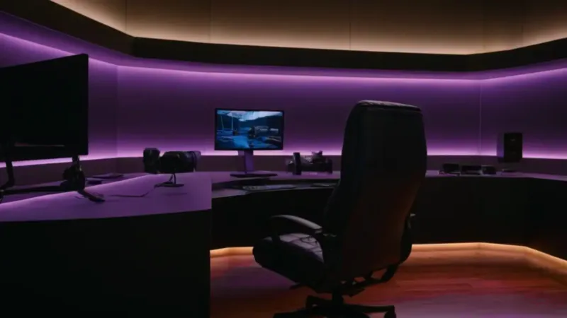 Estudio tecnológico iluminado por sus monitores