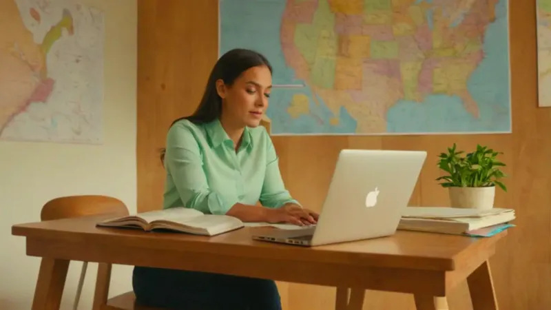 Mujer trabaja en su estudio muy luminoso