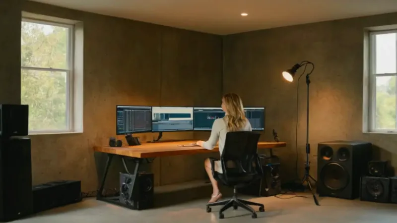 Mujer concentrada en su estudio de producción