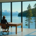 Persona ante un majestuoso paisaje de montaña